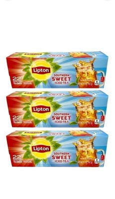 Lipton Iced Southern Sweet Tea Bags 22 CT Each Total 66 Pack Of 3  Exp:10/2025