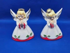 Vtg Set Norcrest 4" Porcelain Praying Angel Candle Holders Figurines Japan MCM
