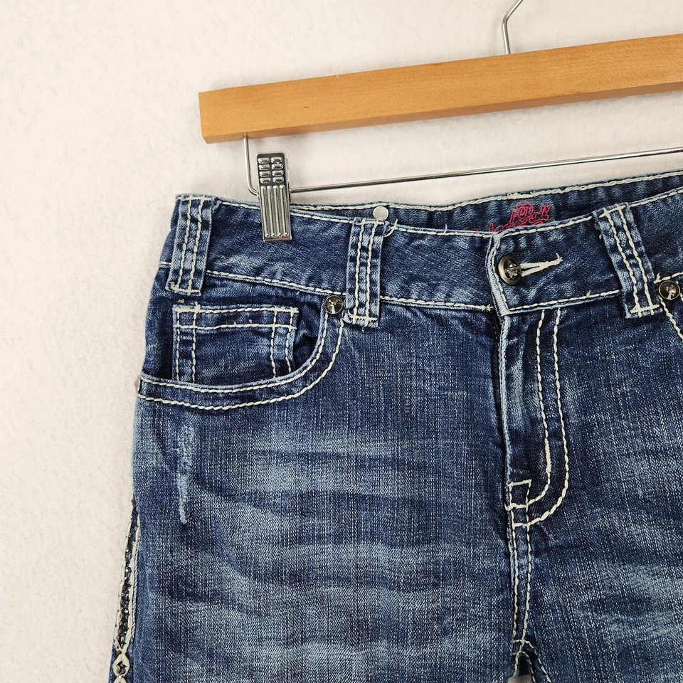 Rock & Roll Cowgirl Jeans Womens 30 Long Blue Mid Rise Bootcut Rhinestone Denim - Image 3 of 4