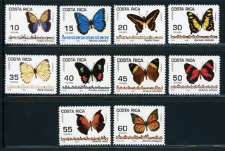 COSTA RICA MNH Selections: Scott #508 517 Butterflies Insects FAUNA CV$32