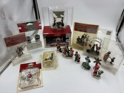Lot Of 15 Lemax + Other Christmas Village Figurines & Accessories See Photos