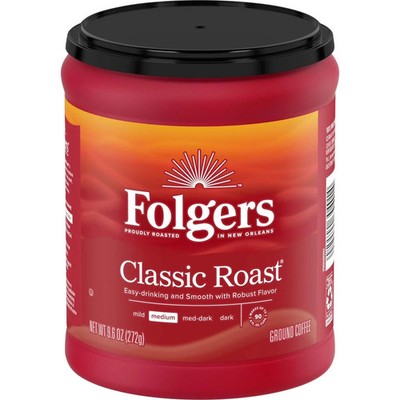 Folgers Classic Roast Ground Coffee, Medium Roast, 9.6 oz Canister Free Shipping
