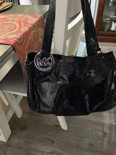 MICHAEL KORS Handbag Tote MK Logo Leather Black women's shoulder bag