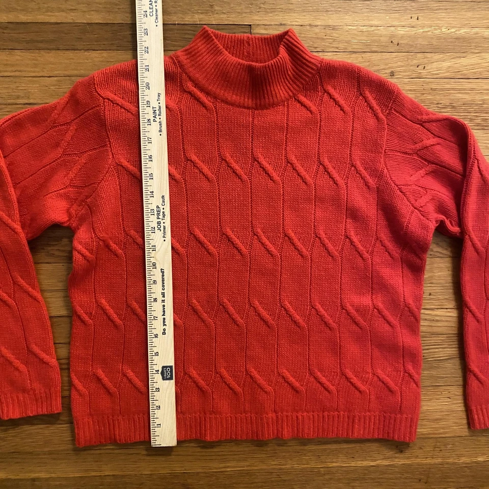 Suéter Jeanne Pierre Mujer Medio Rojo Cuello Simulado Lana de Cordero Angora Tejido con Cable Foto 4 de 4