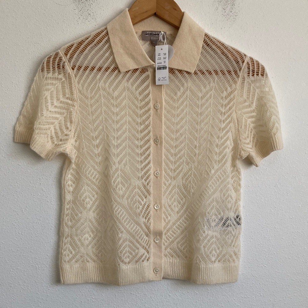J. Crew Women's Sheer pointelle button-up short-sleeve cardigan in