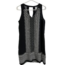 Old Navy Black White Boho Shift Dress Sleeveless Printed Mini Medium