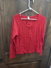 Stars Above Henley Women's Long Sleeve Pajama Top Super Soft, Sz Small Red