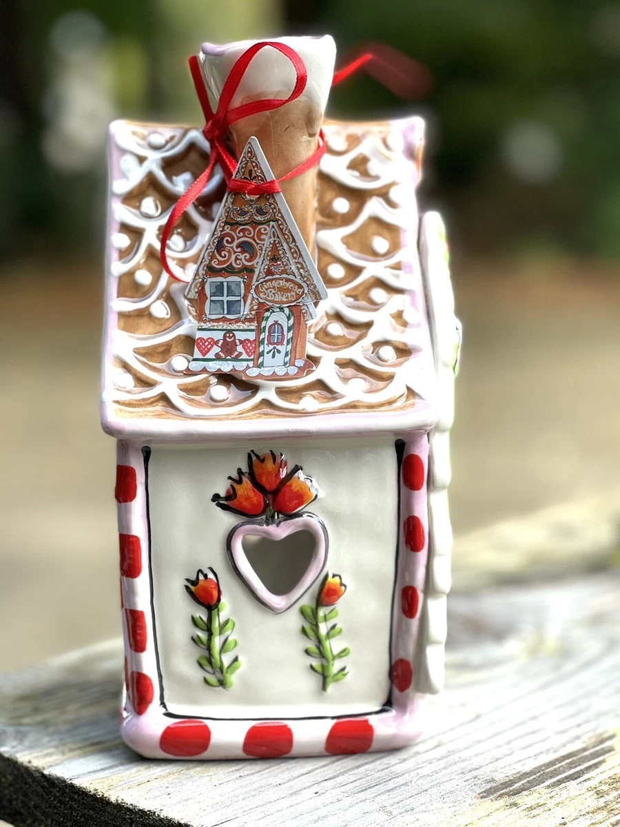 Gingerbread Candle House Blue Sky ClayWorks Ceramic Tea light