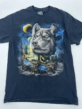 ODM We About The Art Men “The Wolf” Planet Graphic Black T-shirt Medium Wildlife