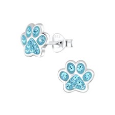 Silver Paw Print Stud Earrings - Aqua Bohemica - 925 Sterling Silver Jewelry