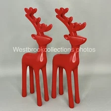 Martha Stewart Set of 2 RED Reindeer 11" Deer Figurine Holiday Decor NEW