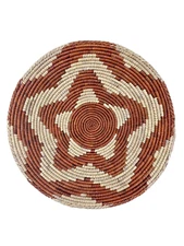 Vintage Hand Woven Coiled Basket 13.5” X 2” Wall Decor Boho Beach Orange Star