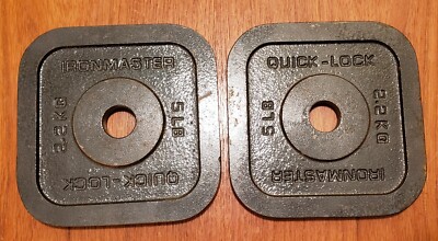 Two Ironmaster Quick-Lock Plate Weights 5LB Each (2.2kg) - 10lbs total weight