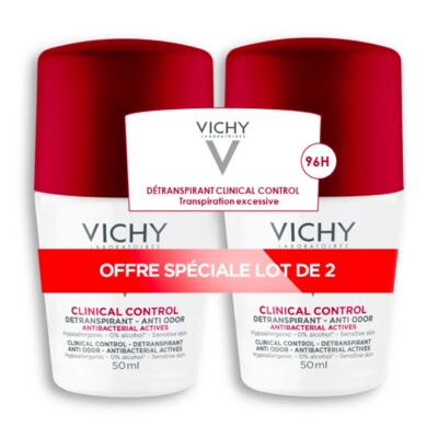 VICHY Clinical Control Roll On Deodorant Anti-Perspirant 96h 50ml [ PACK OF 2 ]