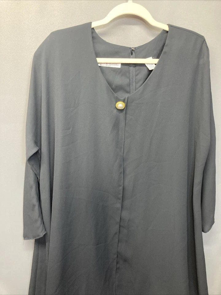 Vestido clásico Ms Chaus para mujer talla 16 negro manga larga transparente superpuesto en capas Foto 2 de 4