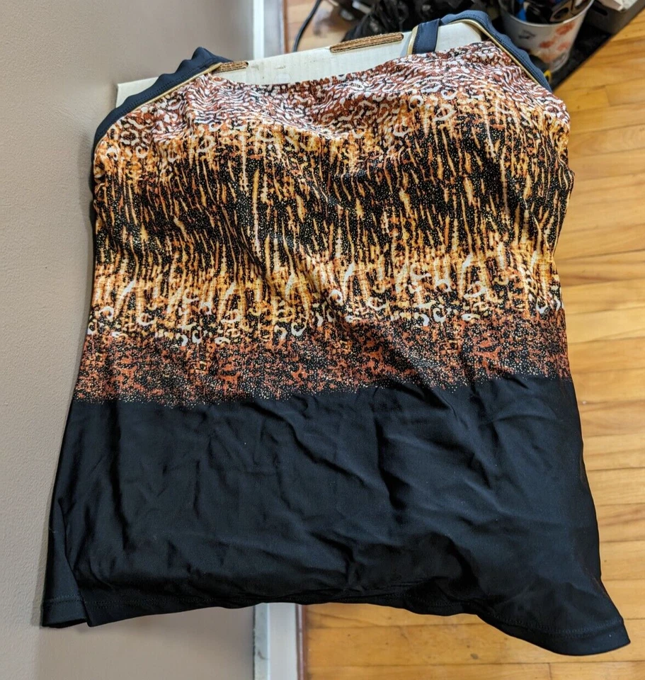 Alia Tankini Women's Size 12D/32D Colorful Black/Orange Abstract Swim Suit Top - Image 2 of 4