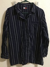 Tommy Hilfiger Mens Sz Large Button Down Shirt Blue L/S Striped Cotton B238