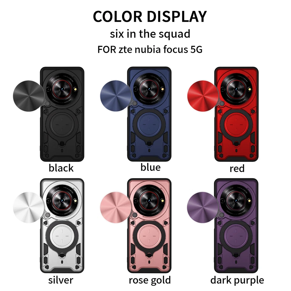 For ZTE nubia Focus 5G, Hybrid Armor Slide Lens Camera Magnetic Stand Cover Case - Image 2 of 4
