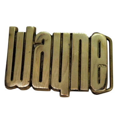 Vintage Belt Buckle 70s Baron Buckle Co. Solid Brass Wayne Name Spell out 1978