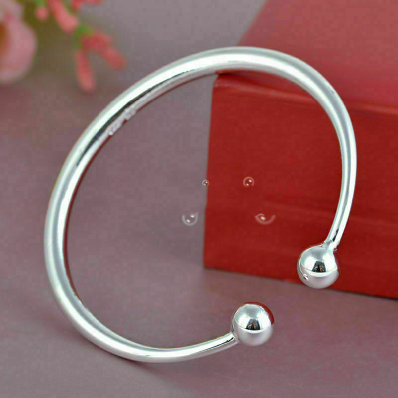 アクセサリー Italy 925 balls cuff bangle 925 Silver Plated Open Cuff Bangle: Tribal Minimalist