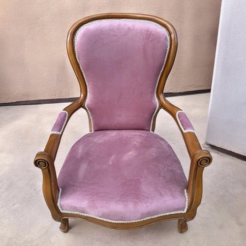 Fauteuil baroque de style Louis XV bleu turquoise et bois argent
