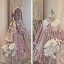 Japanese Style Fashion Women Kawaii Lolita Dress Long Sleeve Pink Girl Party