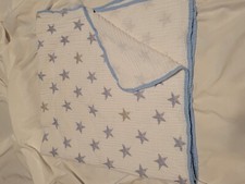 Aden  Anais White Blue Stars Dream Blanket blue trim euc 42 x42