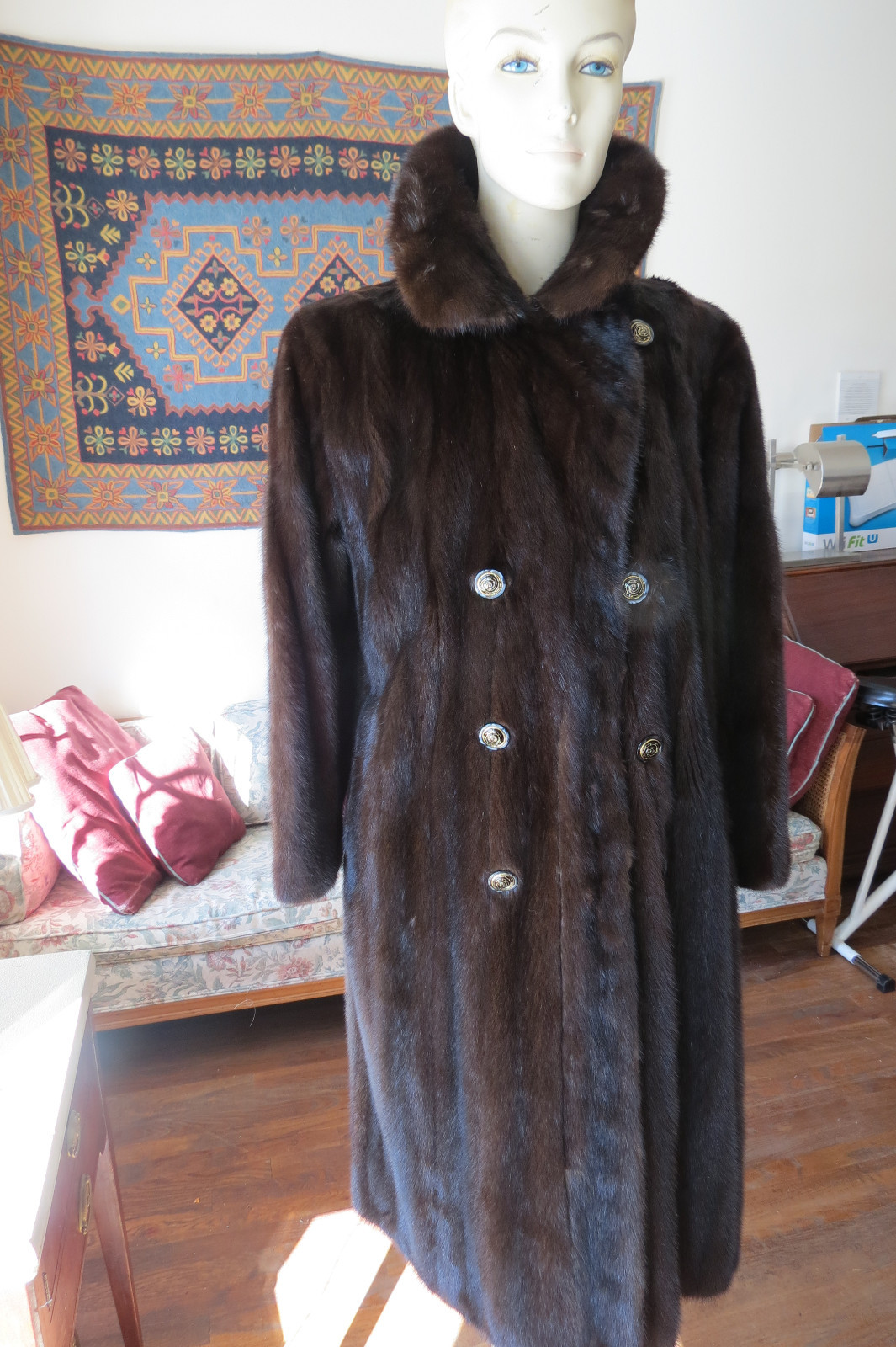 Designer Neiman Marcus Sable Black hue Full length Mink Fur Coat Jacket S-M 0-8 image 7