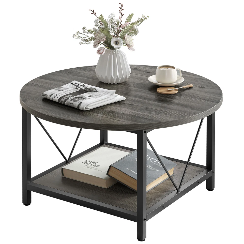 2-Tier Modern Round Coffee Table with Storage Open Shelf Home Office Living Room - Image 3 of 4