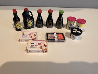 Mini Brands Lot Of (11) Asian Miniature Foods/Sauces - Kikkoman, Sushi, Itsu