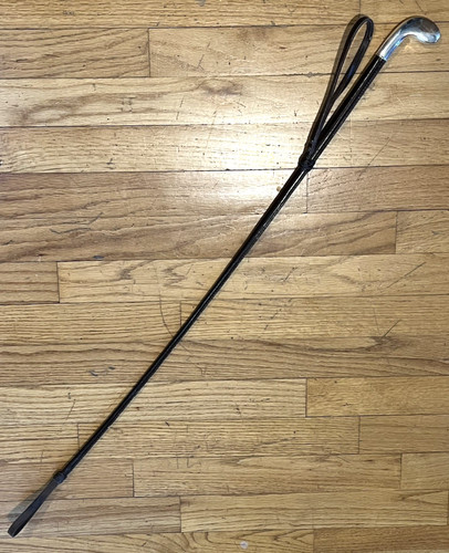 Antique Sterling Silver Handle Leather Equestrian Riding Crop