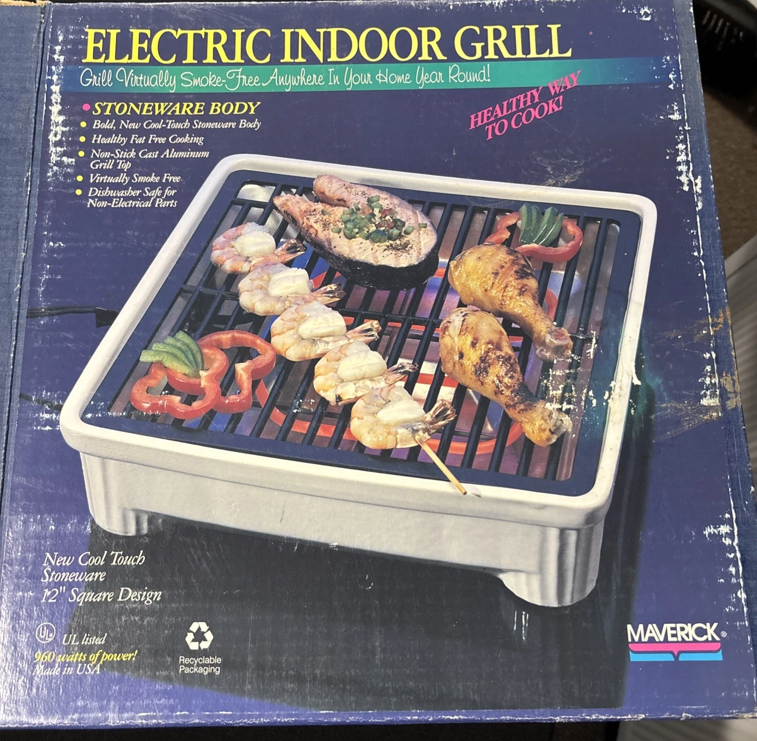 Maverick Indoor Electric Ceramic Stoneware Grill Vintage MI-90 White Ceramic New