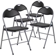 Black Hercules Series Metal Folding Chairs with Carrying Handle, Vinyl Upholster