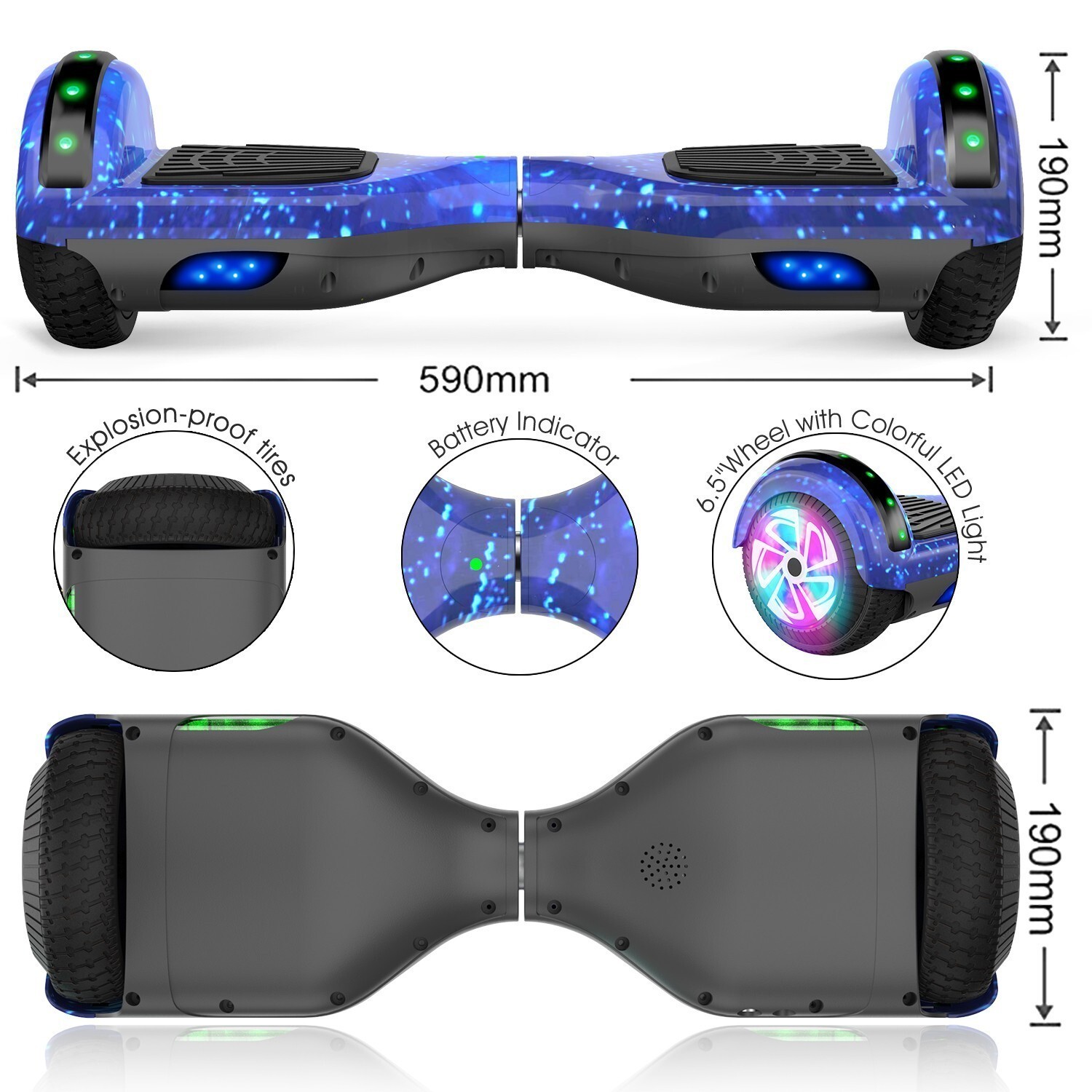6.5'' Hoverboard Electric Self-Balancing Light Wheels 7.5Mph Bluetooth Speaker