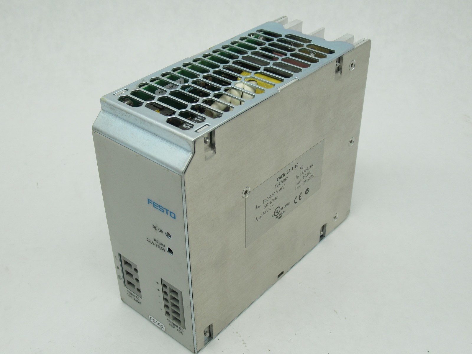 Festo 2247682 CACN-3A-1-10 Power Supply 24VDC 10A Output 100-240VAC Input USED