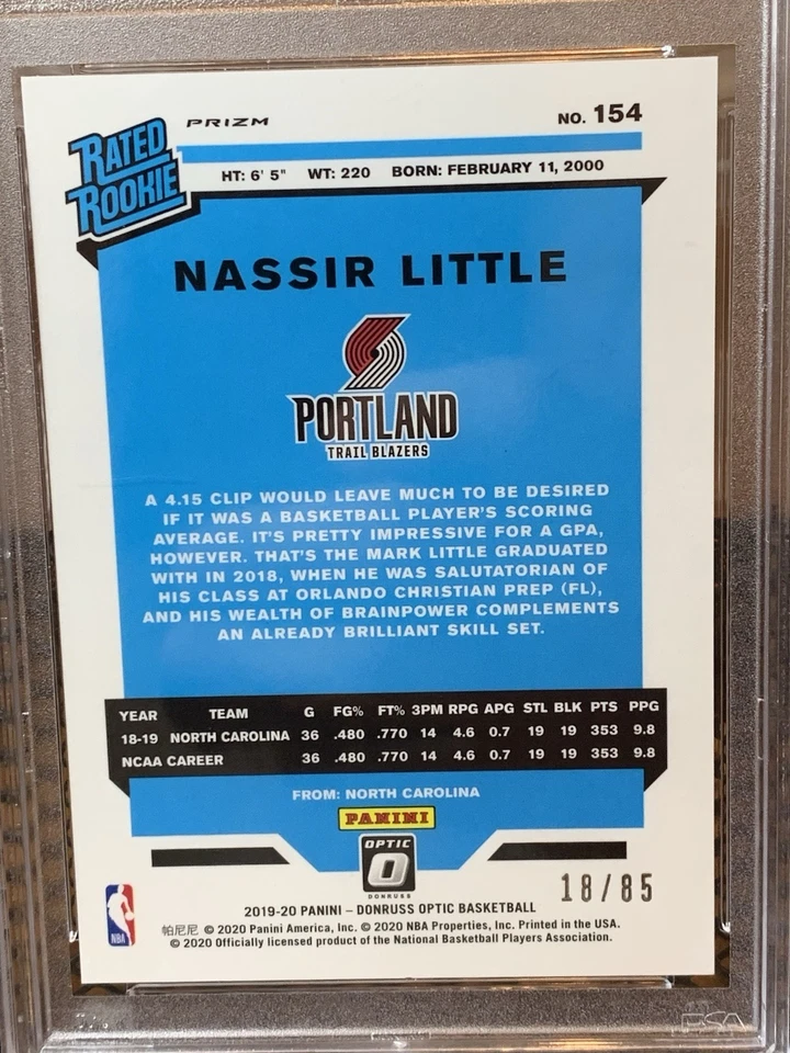 2019 Panini DonRuss Optic Nassir Little Fast Break - Red /85 PSA 10 Gem Mint RC - Image 3 of 3