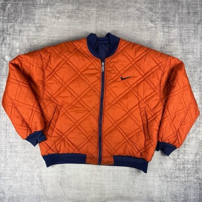 Nike Jacket Mens XL Orange Blue Vtg 90s Reversible Bomber Big Swoosh Quilted