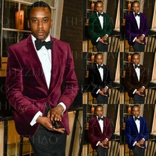 Velvet Men's Suits Shawl Lapel Evening Party Prom Wedding Groom Tuxedo Tailoring