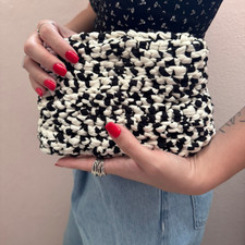 borsa borsetta pochette da donna fatta a mano clutch uncinetto intrecciata nera