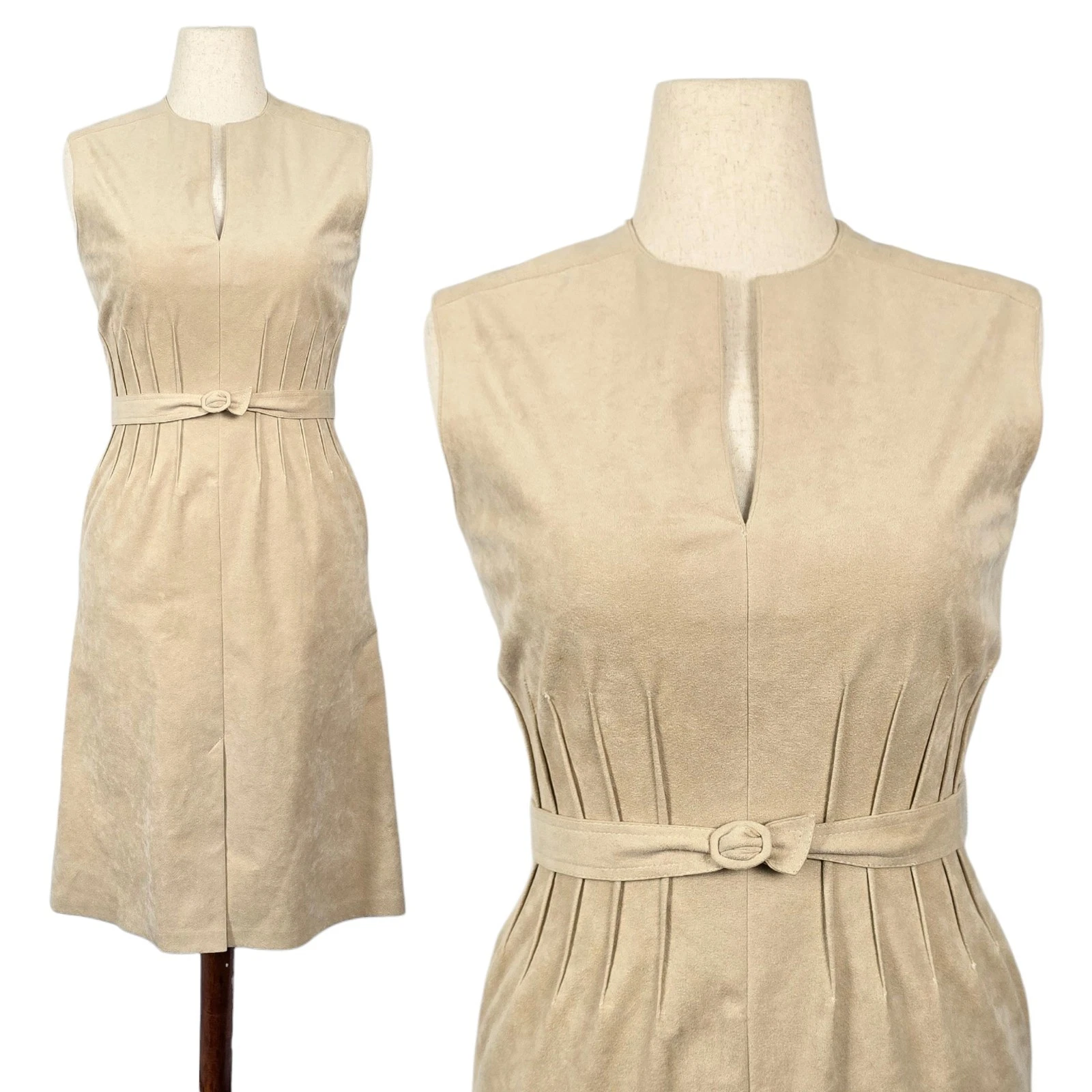 1980s Vintage Ultra Suede Dress Belt Beige Tan 80s Sleeveless Midi Small Medium