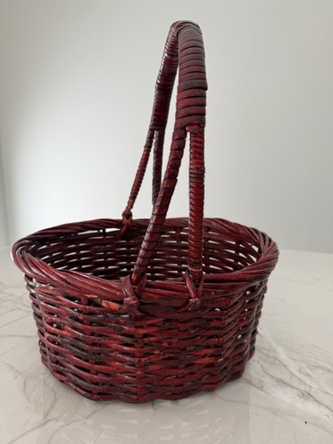 Handgefertigter geflochtener Korb mit Griff primitiver Stil Weidengewebe 15" x 11" x 10" - Bild 1 von 8