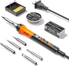 60W Adjustable Temperature Soldering Iron Kit - 9-in-1 With 5 Tips, Orange 