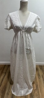 Vintage Gilead Nightgown Size Medium fLaWeD Long White Eyelet Cotton Poly Blend