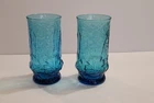 SET OF 2 VINTAGE ANCHOR HOCKINGRAIN FLOWER BLUE GLASSES TUMBLER 6"