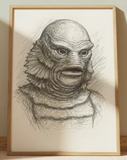 CREATURE FROM THE BLACK LAGOON DRAWING PRINT SKETCH 8" x 10" HORROR MOVIE