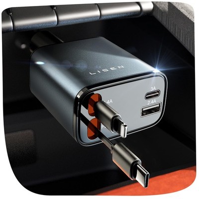 LISEN 84W Zigarettenanzünder USB C Einziehbares Auto Ladegerät Adapter 2026