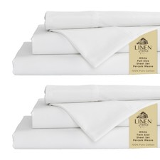 100 Cotton Combo Percale Sheets,White, Deep Pocket, 7 Pieces Sheet Set - 2 F...