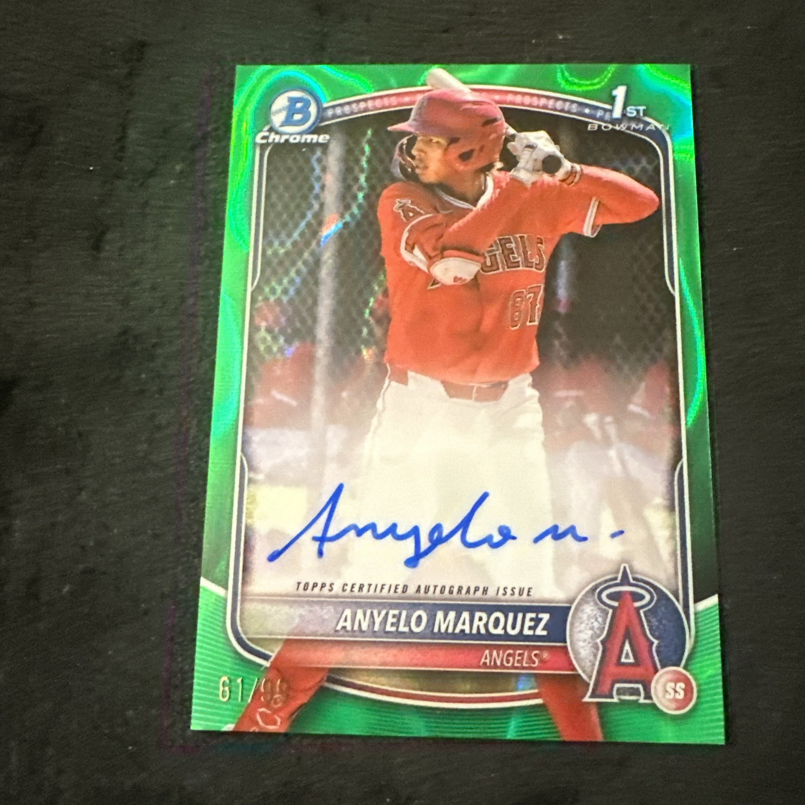 2025 Bowman Chrome Prospect 1st Auto Anyelo Marquez Angels Green Lava /99