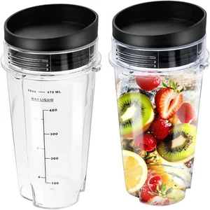 2Pcs Blender 16oz Cups with Scale Sip Lids Compatible with Nutri Ninja BL660