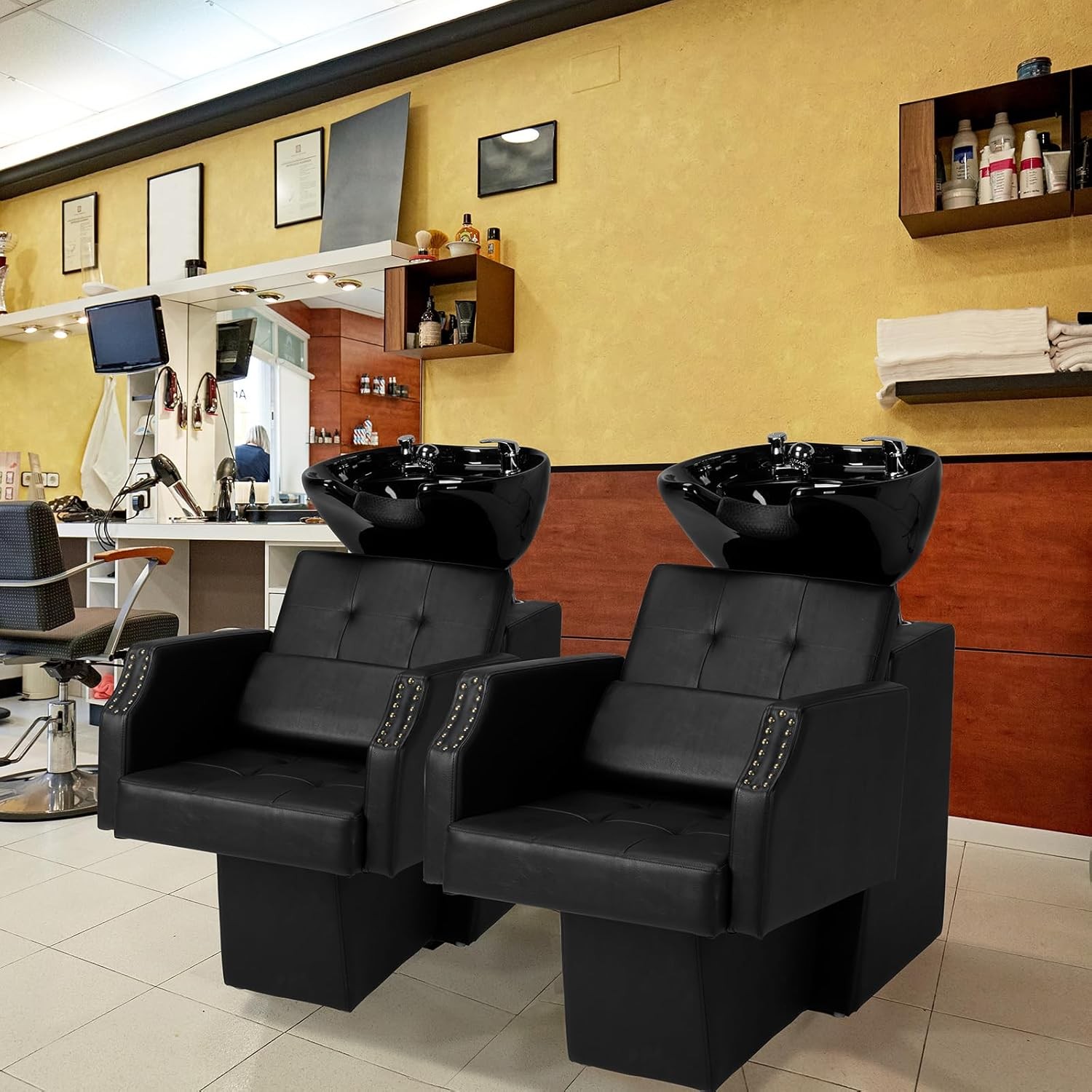 Salon Shampoo Backwash Chair, Hair Wash Stations with Adjustable Shampoo Bowl